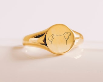 Custom Dog or Cat Ears Outline Tattoo  Sterling Silver or Solid Gold or Gold Plated Unisex Signet Ring |   Jewelry  Memorial
