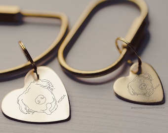 Custom Full Head Dog or Cat Ears Sterling Silver, Gold Filled, or Brass Outline Tattoo Inspired Heart Keychain | Minimal Dainty Graphic