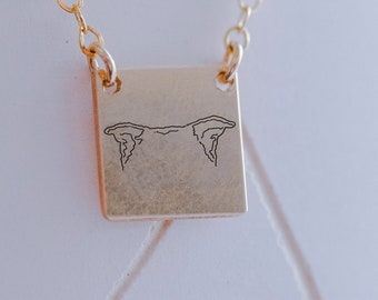 Custom Dog or Cat Ears Outline Tattoo Inspired Necklace | Minimal Dainty Silver Gold Graphic Jewelry | Engraved Square Heart Circle Necklace