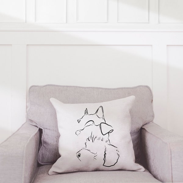 Custom Multiple Pet Side Profile Outline Tattoo Inspired Pillow Cover | Dog Lover | Designer Throw Pillow | Dog Throw Pillow