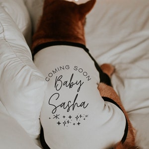 Custom Coming Soon Baby Name Gender Reveal Pregnancy Announcement Shirt NEW COLORS 17 Colors 10 Sizes Dog Raglan Tank Typography image 4