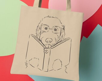 Custom Pet Portrait with Book Dog Cat or Other Pet Outline Personalized Tattoo Custom Dog Portrait Tote All Over Print Tote Shoulder Bag