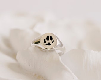 Custom Paw Print Dog or Cat Inspired Inspired Sterling Silver or Gold Plated Unisex Ring | Pet Memorial Paw Ring | Dog Lover Ring