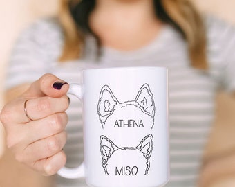 Custom Dog Ears Outline Tattoo Inspired | Dog's Name Graphic Mug | Coffee Cup | Man's Best Friend | Coffee | Dog Lovers