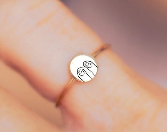 Custom Paws Outline Ring Dog or Cat Inspired Mini Sterling Silver or Gold Unisex Dainty Stacking Ring | Minimal Dainty Engraved Pet Memorial