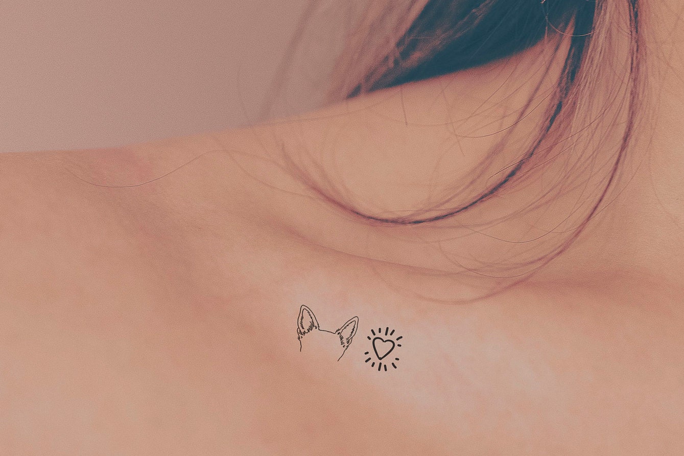 Custom Mini Pick a Symbol with Dog Ears Temporary Tattoo Sheet 8.5" x 11" | Dog Cat Outline Temporary | Personalized Tats | Flower Crown