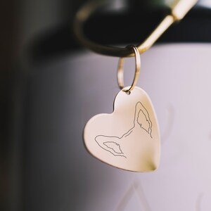 Custom Dog or Cat Ears Sterling Silver, Gold Filled, or Brass Outline Tattoo Inspired Heart Keychain | Minimal Dainty Graphic | Personalized