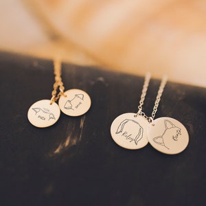 Custom Dog or Cat Ears Multiple or Single Pendant Outline Tattoo Inspired Engraved Necklace Minimal Dainty Silver or Gold Graphic Jewelry image 6