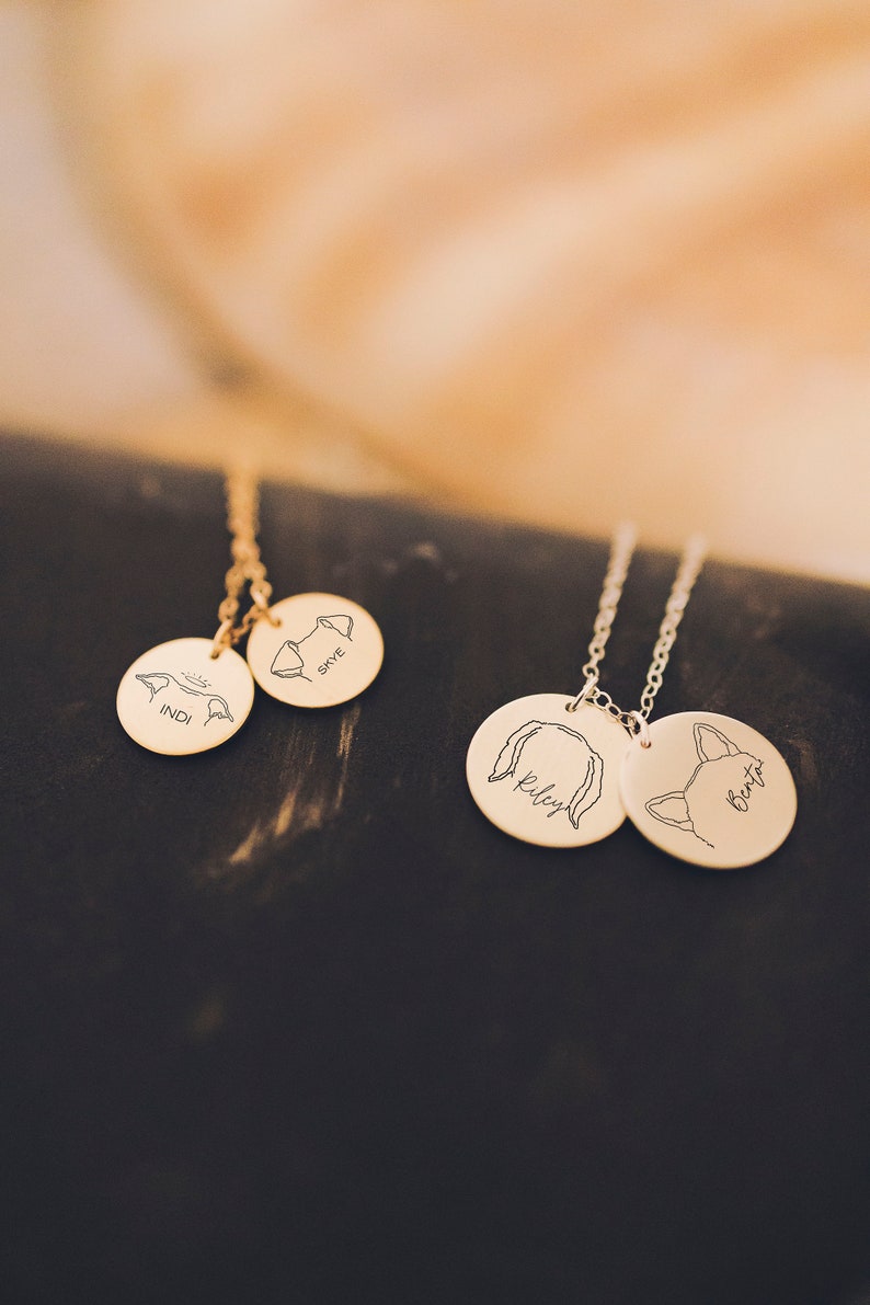 Custom Dog or Cat Ears Multiple or Single Pendant Outline Tattoo Inspired Engraved Necklace Minimal Dainty Silver or Gold Graphic Jewelry image 6