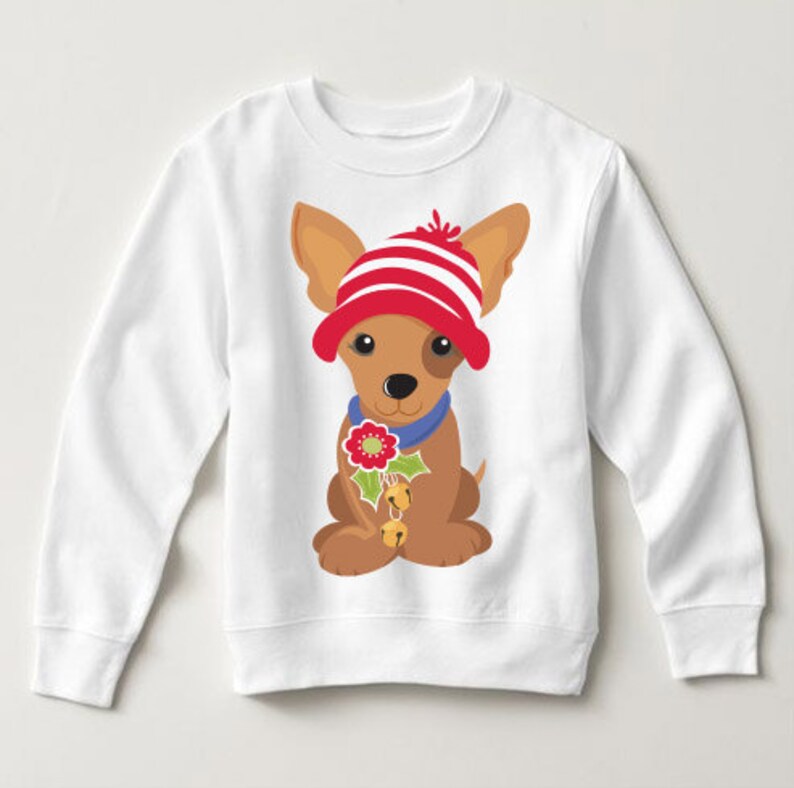 Christmas Holiday Chihuahua Wearing Hat Baby Sweater Dog Lover Festive Pick a Style Toddler OR Youth Sweatshirt or Hoodie