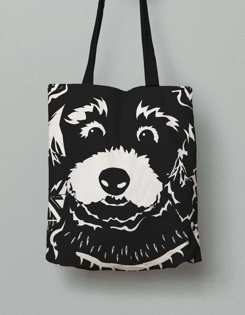 In 3 Sizes Black /& White Tote Carryall NEW BREED! Linocut Bold Patterned Doodle Labradoodle Goldendoodle Aussie Doodle Dog Tote Bag