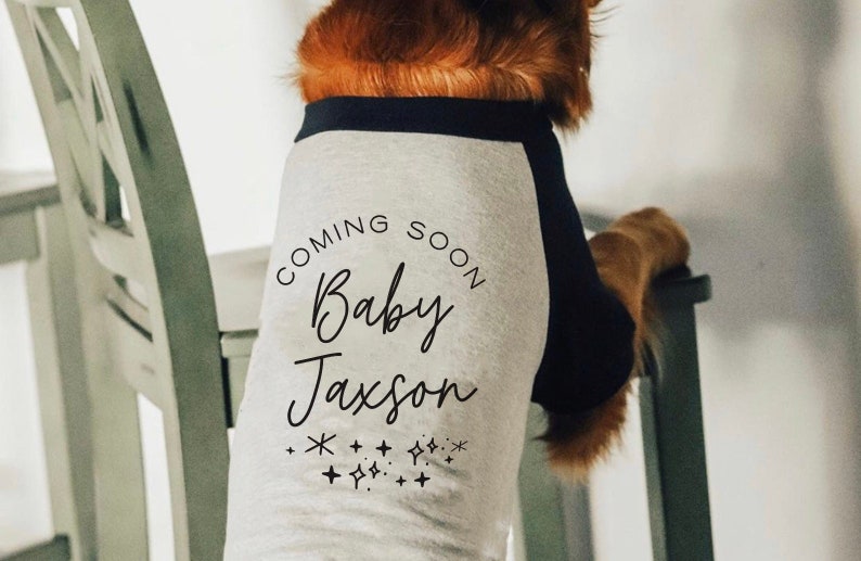 Custom Coming Soon Baby Name Gender Reveal Pregnancy Announcement Shirt NEW COLORS 17 Colors 10 Sizes Dog Raglan Tank Typography image 3