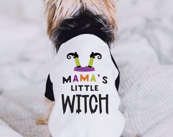 Mama's Little Witch Halloween Dog Shirt | 10 Sizes Dog Raglan or Tank | Halloween Cute Tee Halloween Costume Dogs Halloween Party T-Shirt