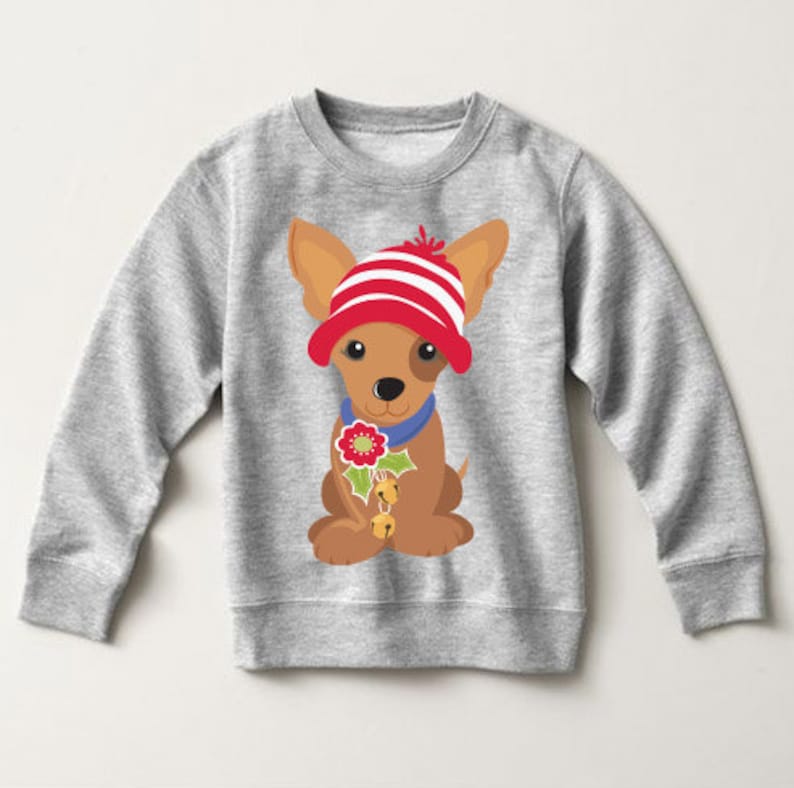 Christmas Holiday Chihuahua Wearing Hat Baby Sweater Dog Lover Festive Pick a Style Toddler OR Youth Sweatshirt or Hoodie