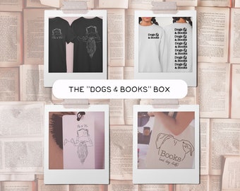 The "Dogs & Books" Box - Set of Two Bookmarks, Custom Sweatshirt, Custom Dog Ears Tote Bag, Personalized Dog Ears T-Shirt