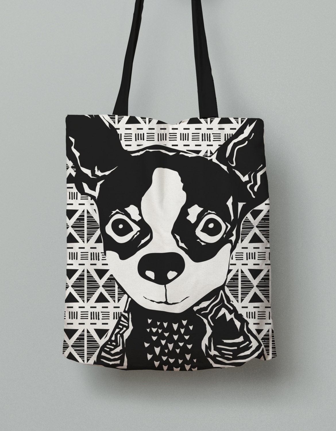 Chihuahua Tote Bag Black and White All Over Print Tote Bag | Etsy