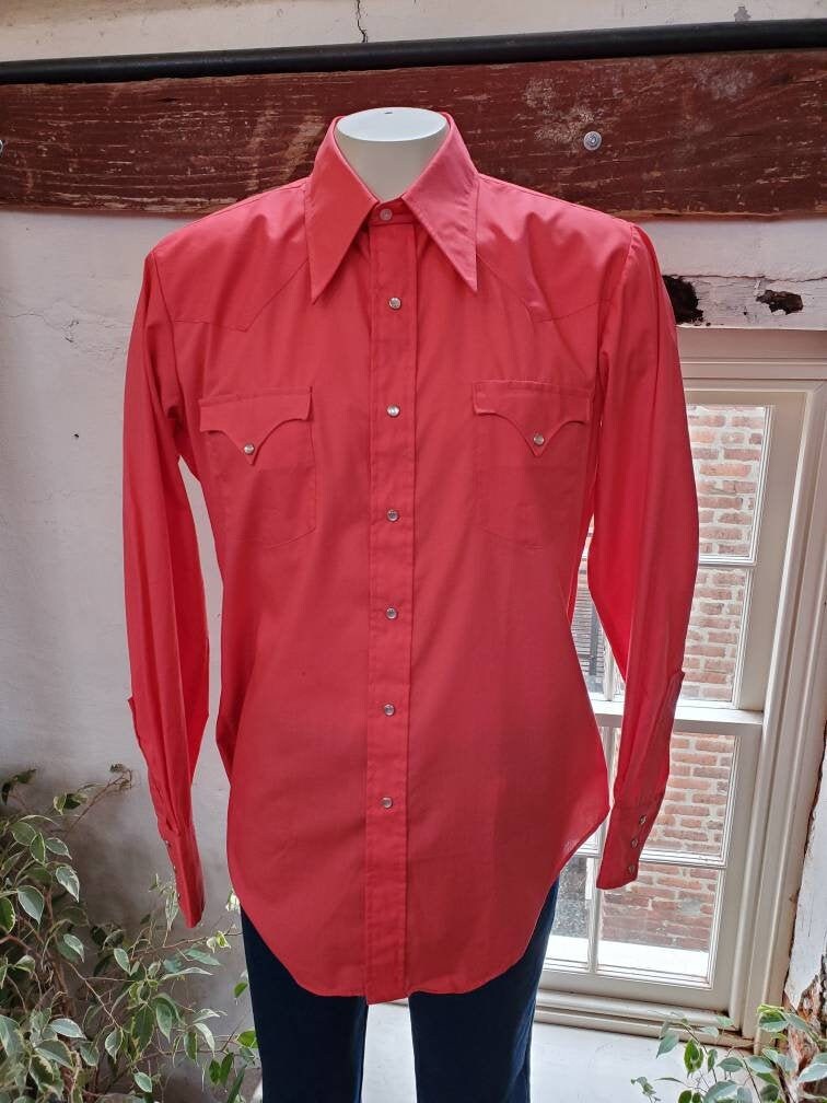 True Vintage ~ Miller Western Wear Shirt ~ 70s/80s Deadstock ~ Coral / Pink ~ Size Large ~ Pearl Snaps ~ Extra Long Tail