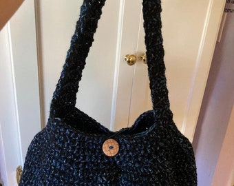 Crocheted shoulder bag- blue jean colors
