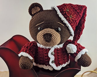 PATTERN, Crochet Santa Teddy Bear Pattern, Christmas Crochet Pattern