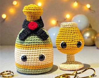 Champagne Bottle & Glass Crochet Pattern | New Year's Amigurumi Plush