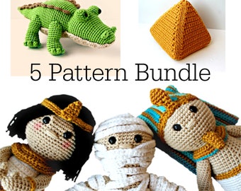 Egypt Crochet Pattern Bundle, Cleopatra Crochet Pattern, King Tut Crochet Pattern, Mummy Crochet Pattern, Crocodile Crochet Pattern, Pyramid