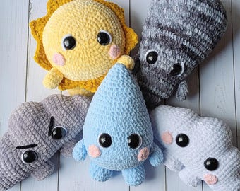 PATTERN BUNDLE- Weather Pals Plushie Crochet Patterns | Raindrop Amigurumi Pattern |Sun Amigurumi Pattern| Tornado Amigurumi Pattern