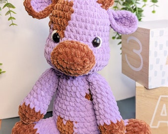 Crocheted Purple Cow Baby Shower Gift, Cow Gift