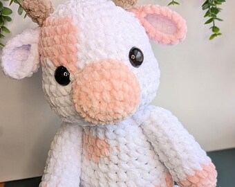 Crocheted Pink Cow Baby Shower Gift, Cow Gift