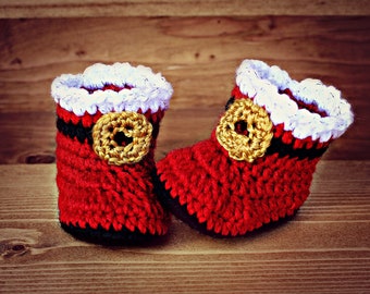 Santa Baby Booties Crochet Pattern, Christmas Crochet Pattern, Santa Crochet Pattern