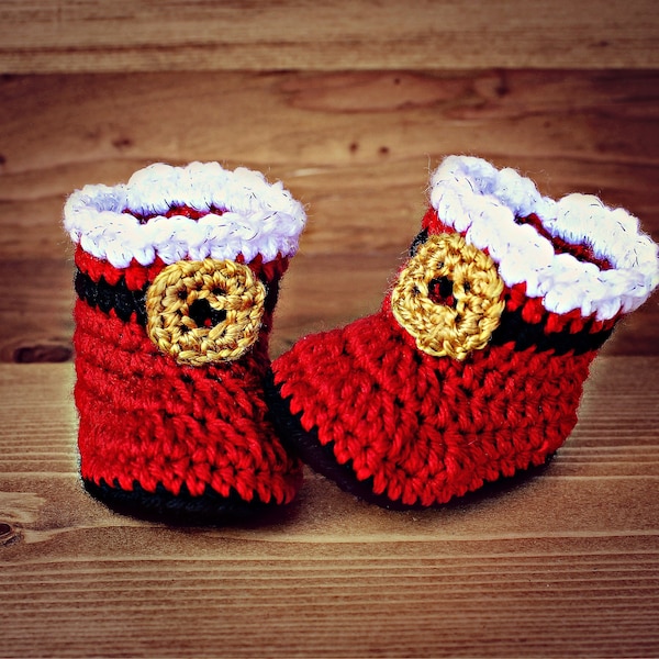 Santa Baby Booties Crochet Pattern, Christmas Crochet Pattern, Santa Crochet Pattern