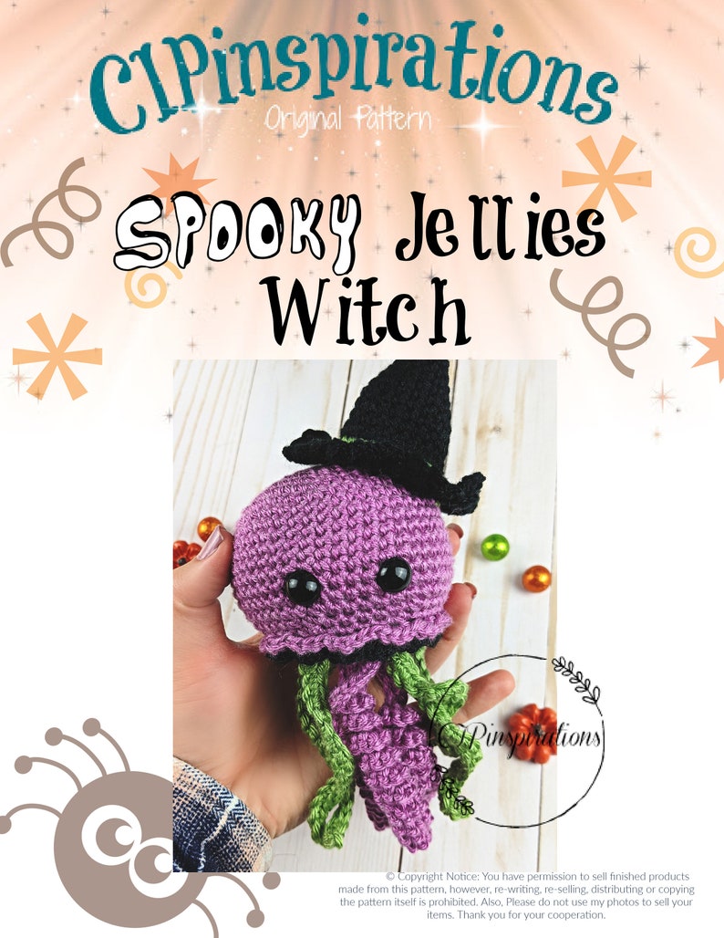 Witch Jellyfish Crochet Pattern, Halloween Crochet Pattern, Witch Crochet Pattern image 5