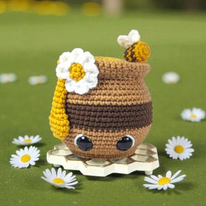 Patrón de crochet para tarrito de miel, patrón de abeja de crochet, patrón de crochet de primavera