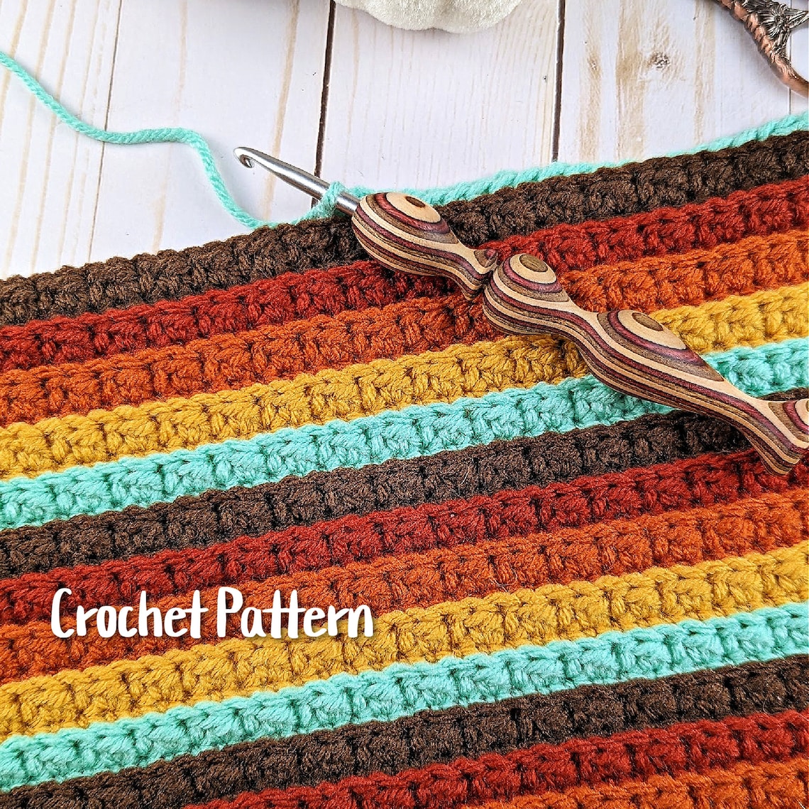 Striped Harvest Afghan Crochet Pattern Crochet Afghan Etsy