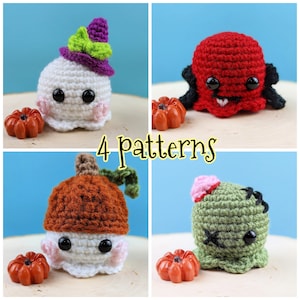 Tiny Ghost Crochet Patterns Bundle Pack/ Halloween Crochet Pattern