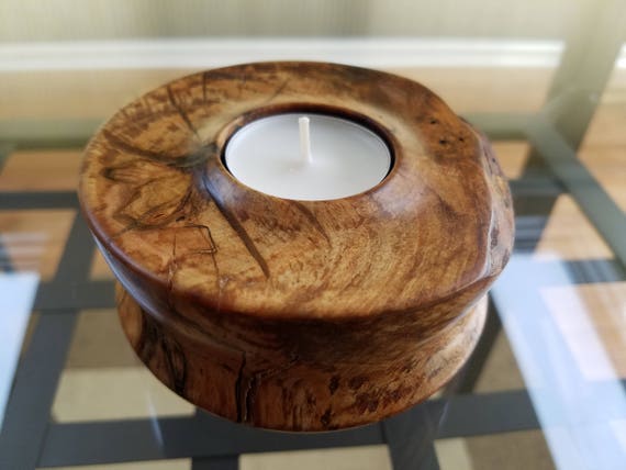 spalted maple wood candle holder detail