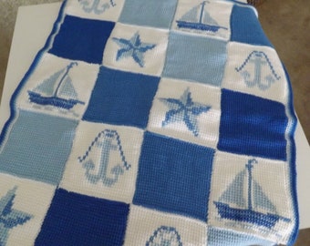 Vintage Patterned Baby Blanket, Photo Prop, Baby Shower Gift, Newborn Gift, Nautical Themed Blanket