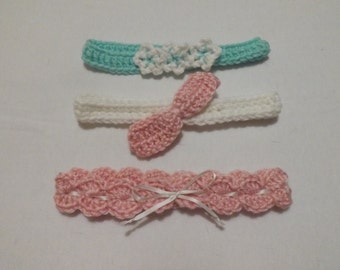 Set of 3 Crocheted Headbands, Girl's Accessories, Baby Girl Gift, Crocheted Gift, Headband Set, Photo Prop, Special Occasion Headband Set