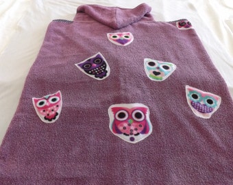 Hooded Towel with Owl Appliques, Child's Hooded Towel, Hooded Towel, Gifts for Children, Customized Hooded Towel, Owl Motif for Children
