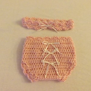 Baby Diaper Cover & Headband Set, Newborn Diaper Cover and Headband Set, Crocheted Baby Gift Set, Photo Prop, Shower Gift, Baby Gift
