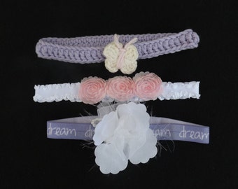 Set of 3 Headbands, Baby Headbands, Photo Prop Headbands, Newborn Headbands, Crocheted Baby Headbands, Crocheted Headband, Girly Headbands