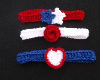 Set of 3 Crocheted 4th of July Headbands, Newborn Headbands Set, Crocheted Headband Set, Red, White, and Blue Headband Set, Baby Headbands