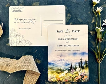 Elegant Mountain Save the Date Postcard - Customized and Printed