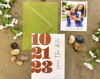 Two Part Save the Date with Card and Photo - Customizable and Printed