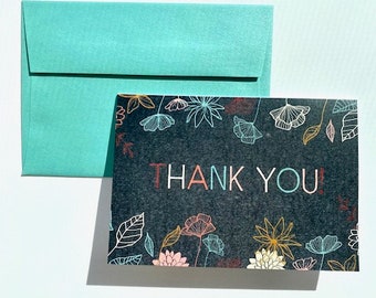 Dark Floral Thank You Cards - Set of 10