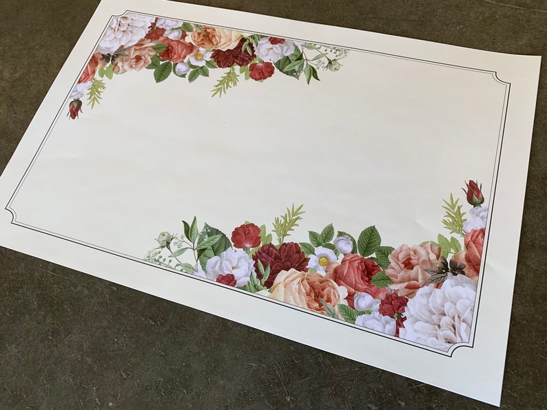Antique Florals Paper Placemats, Floral Placemats, Floral Paper