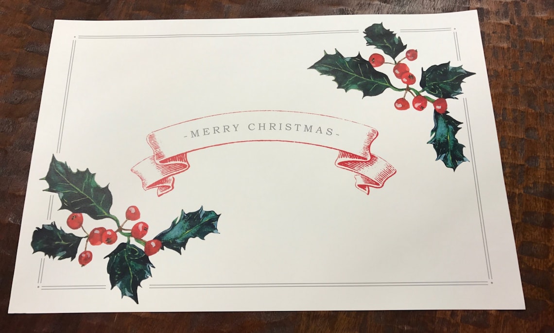 Merry Christmas Holly Placemat Set of 25 Etsy