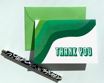 Retro Green Swoop Thank You Cards - Set of 10 Blank Cards