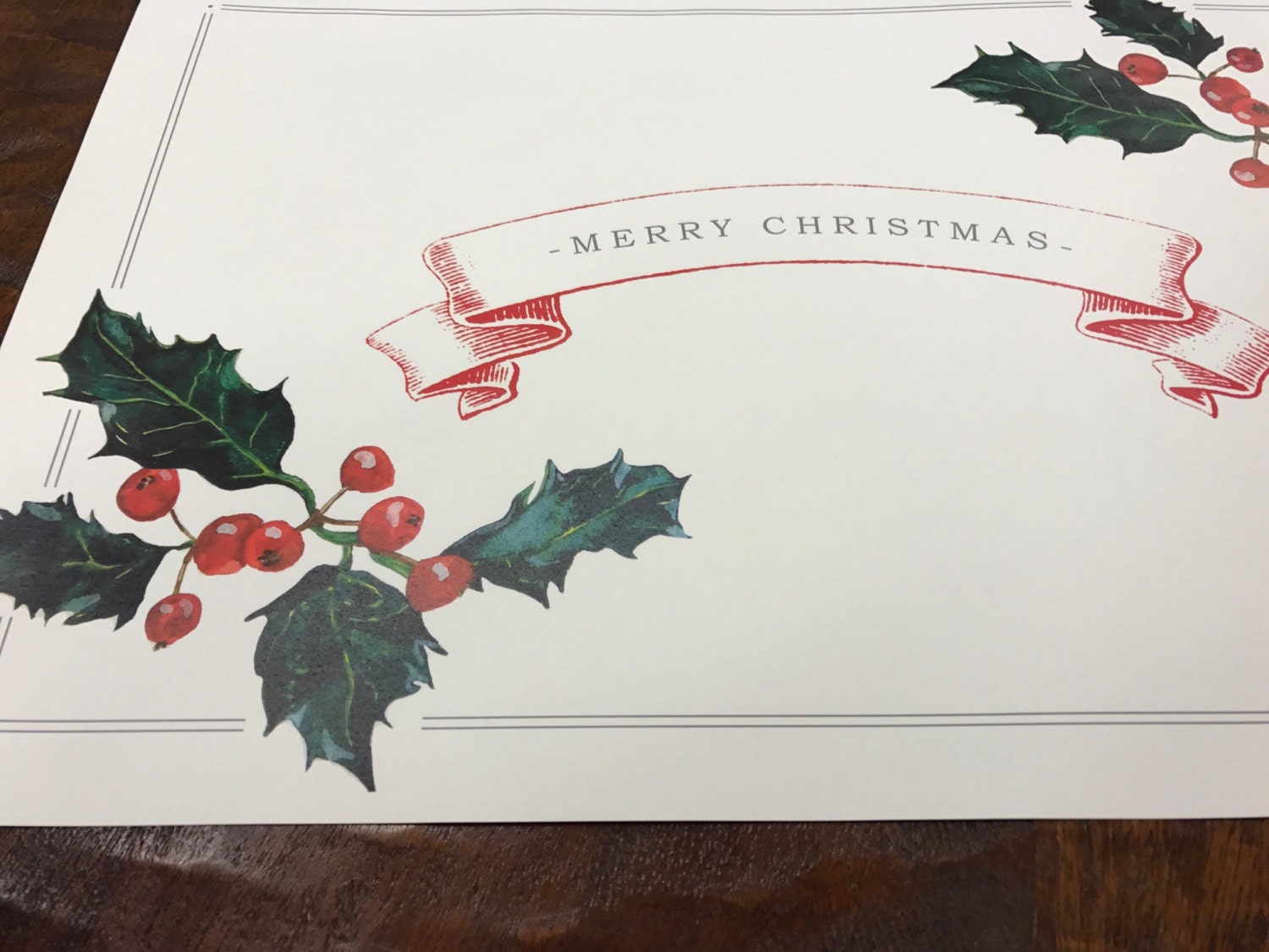 Merry Christmas Holly Placemat Set of 25 Etsy