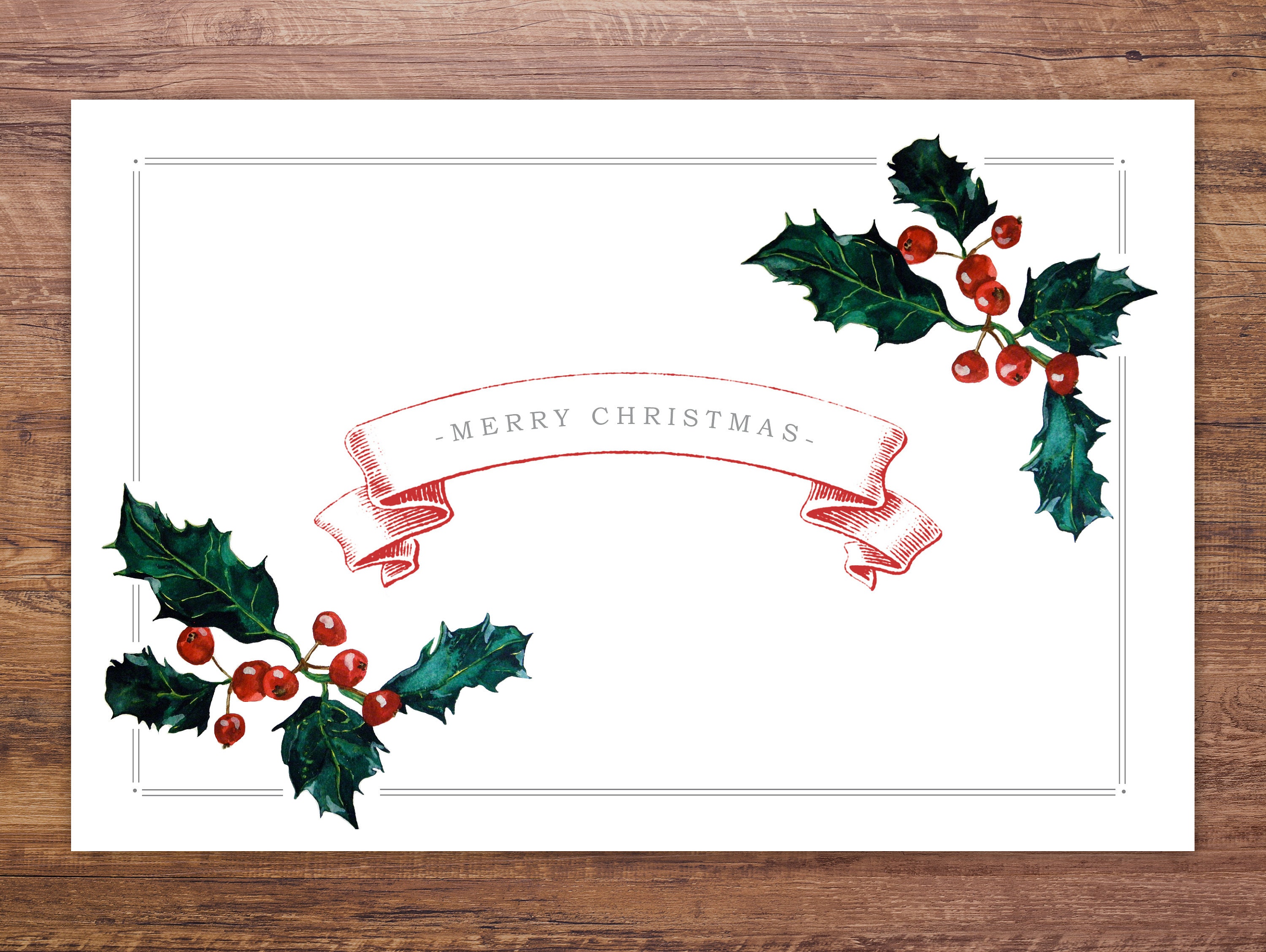 Merry Christmas Holly Placemat Set of 25 Etsy