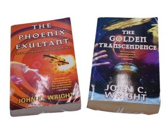 Lot of two Golden Age books | The Golden Transcendence & The Phoenix Exultant by John C. Wright | 2000s paperback sci fi novels | Phaeton